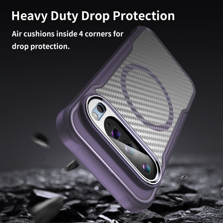 For Google Pixel 9 Pro / 9 Carbon Fiber Texture MagSafe Translucent Phone Case(Purple) - Google Cases by buy2fix | Online Shopping UK | buy2fix