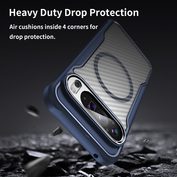 For Google Pixel 9 Pro XL Carbon Fiber Texture MagSafe Translucent Phone Case(Blue) by buy2fix