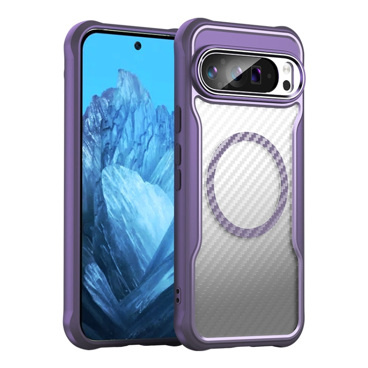 For Google Pixel 9 Pro XL Carbon Fiber Texture MagSafe Translucent Phone Case(Purple) by buy2fix