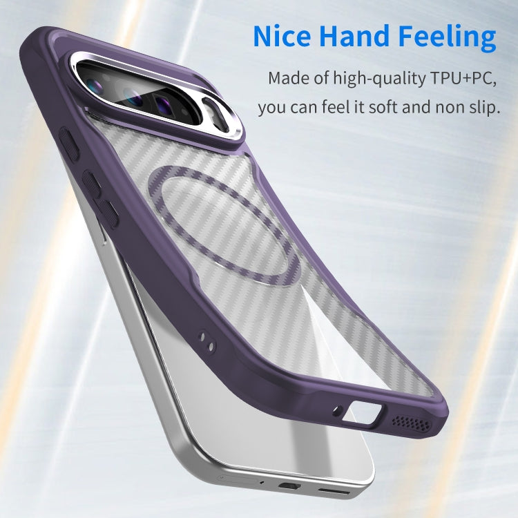 For Google Pixel 9 Pro XL Carbon Fiber Texture MagSafe Translucent Phone Case(Purple) by buy2fix