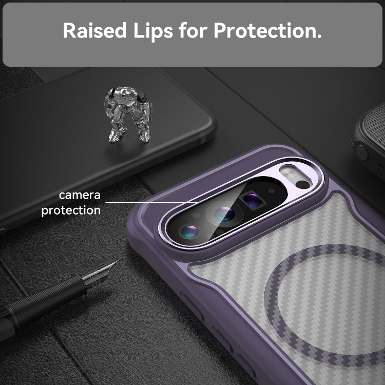 For Google Pixel 9 Pro XL Carbon Fiber Texture MagSafe Translucent Phone Case(Purple) by buy2fix