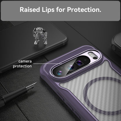 For Google Pixel 9 Pro XL Carbon Fiber Texture MagSafe Translucent Phone Case(Purple) by buy2fix