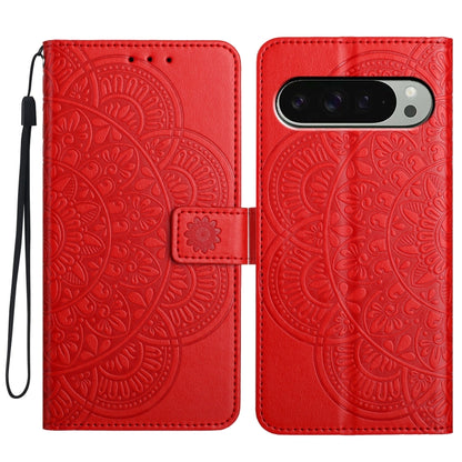 For Google Pixel 9 / 9 Pro Flower Embossed Leather Phone Case(Red) - Google Cases by buy2fix | Online Shopping UK | buy2fix