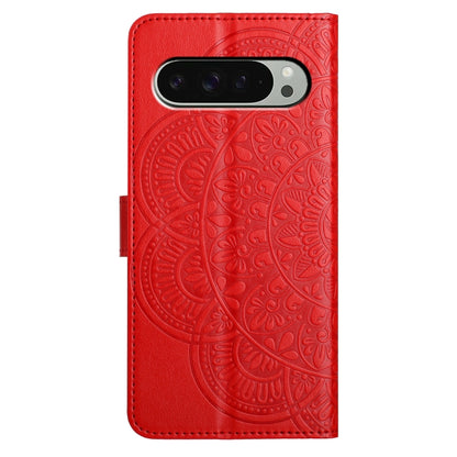 For Google Pixel 9 / 9 Pro Flower Embossed Leather Phone Case(Red) - Google Cases by buy2fix | Online Shopping UK | buy2fix