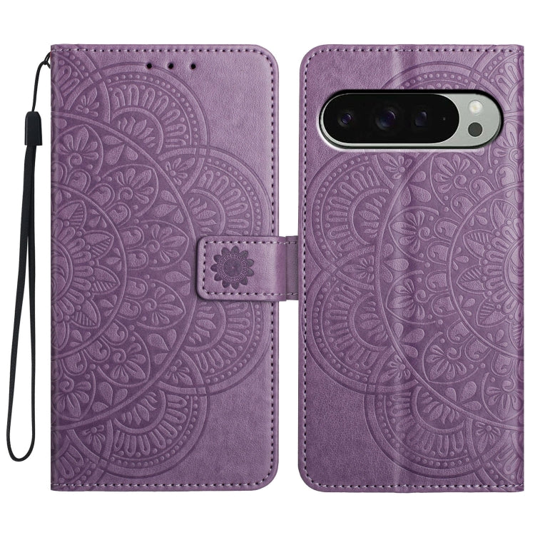 For Google Pixel 9 Pro XL Flower Embossed Leather Phone Case(Purple) - Google Cases by buy2fix | Online Shopping UK | buy2fix