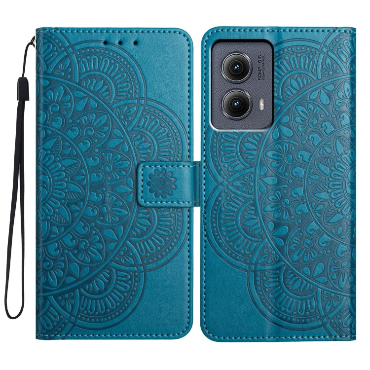 For Motorola Edge 2024 Flower Embossed Leather Phone Case(Blue) - Motorola Cases by buy2fix | Online Shopping UK | buy2fix