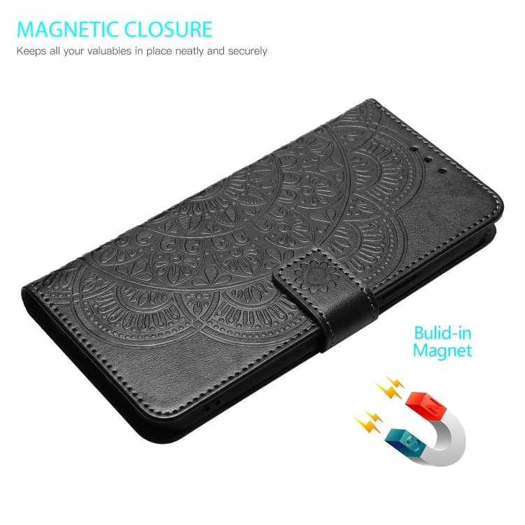 For Motorola Edge 2024 Flower Embossed Leather Phone Case(Black) - Motorola Cases by buy2fix | Online Shopping UK | buy2fix