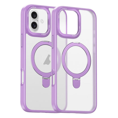 For iPhone 16 Plus Skin Feel MagSafe Magnetic Holder Phone Case(Purple) by buy2fix