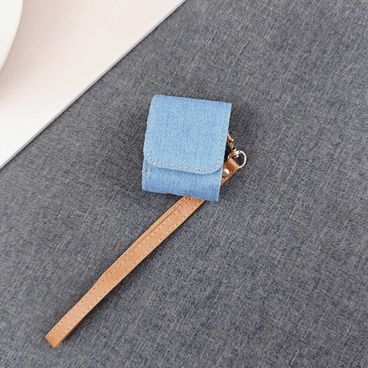 For AirPods 1 / 2 Cowboy Fabric Texture PU Headset Protective Bag(Light Blue) by buy2fix