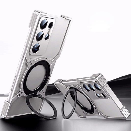 For Samsung Galaxy S23 Ultra 5G Mechanical Arm Borderless MagSafe Holder Metal Phone Case(Silver) - Galaxy S23 Ultra 5G Cases by buy2fix | Online Shopping UK | buy2fix