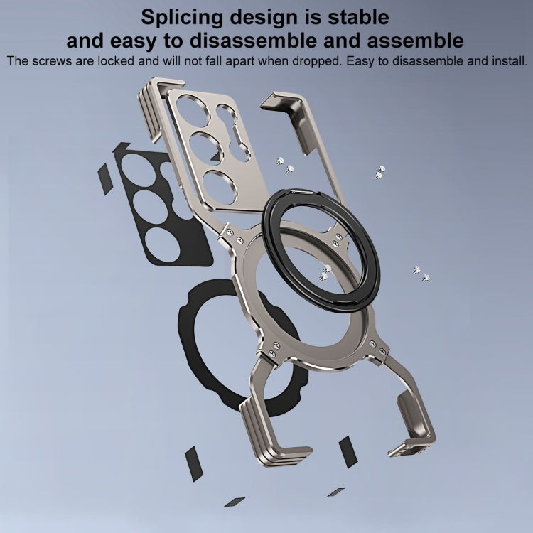 For Samsung Galaxy S23 Ultra 5G Mechanical Arm Borderless MagSafe Holder Metal Phone Case(Black Blue) - Galaxy S23 Ultra 5G Cases by buy2fix | Online Shopping UK | buy2fix