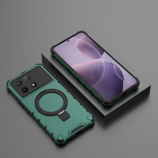 For Redmi K70 5G Grating Holder Shockproof Phone Case(Green) by buy2fix