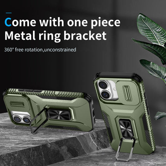 For iPhone 16 Sliding Camshield Holder Phone Case(Alpine Green) by buy2fix