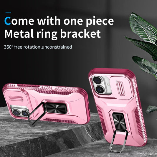 For iPhone 16 Plus Sliding Camshield Holder Phone Case(Pink + Rose Red) by buy2fix