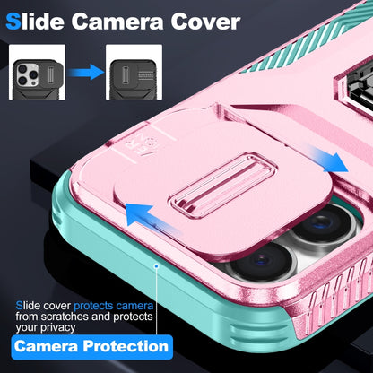 For iPhone 16 Pro Sliding Camshield Holder Phone Case(Pink + Grey Green) - iPhone 16 Pro Cases by buy2fix | Online Shopping UK | buy2fix