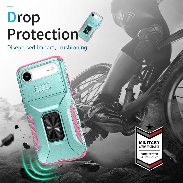 For iPhone Air Sliding Camshield Holder Phone Case(Pink + Grey Green) - iPhone Air Cases by buy2fix | Online Shopping UK | buy2fix