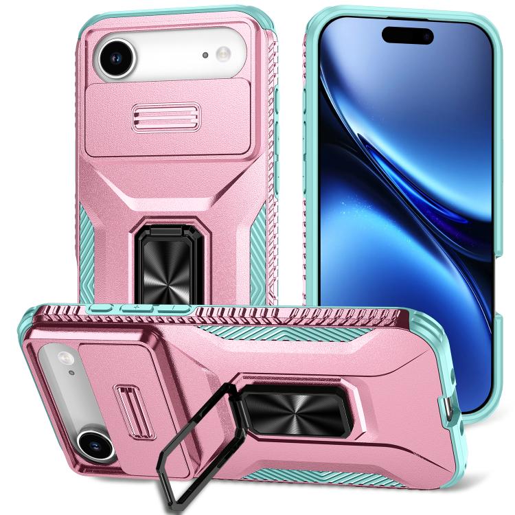 For iPhone Air Sliding Camshield Holder Phone Case(Grey Green + Pink) - iPhone Air Cases by buy2fix | Online Shopping UK | buy2fix