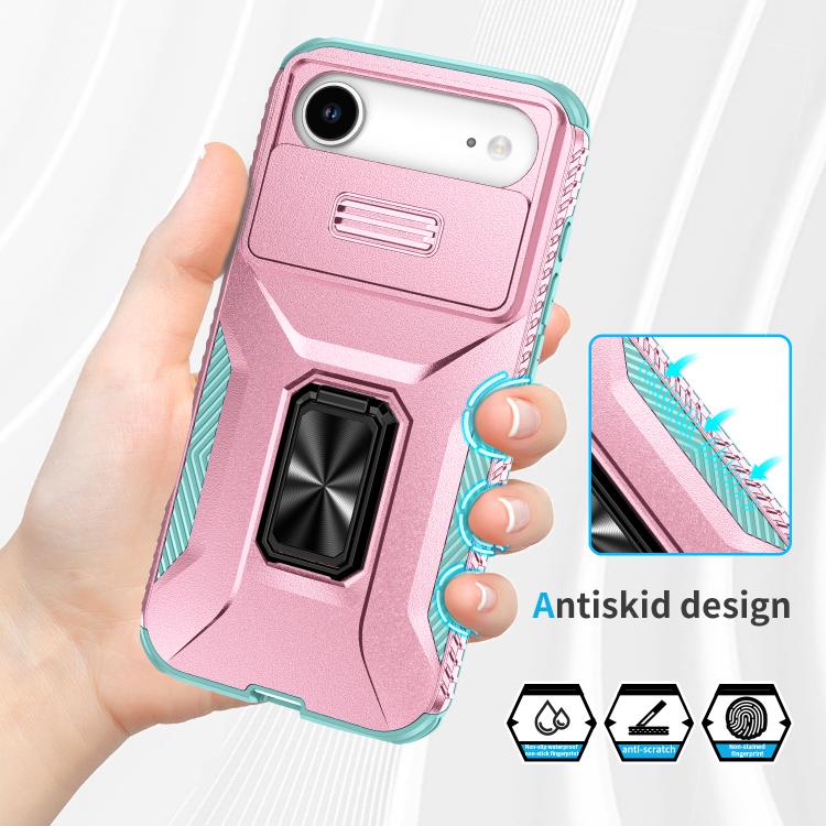 For iPhone Air Sliding Camshield Holder Phone Case(Grey Green + Pink) - iPhone Air Cases by buy2fix | Online Shopping UK | buy2fix