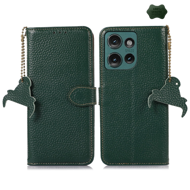 For Motorola Edge 50 Genuine Leather Litchi Texture RFID Leather Phone Case(Green) - Motorola Cases by buy2fix | Online Shopping UK | buy2fix