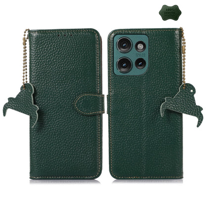 For Motorola Edge 50 Genuine Leather Litchi Texture RFID Leather Phone Case(Green) - Motorola Cases by buy2fix | Online Shopping UK | buy2fix
