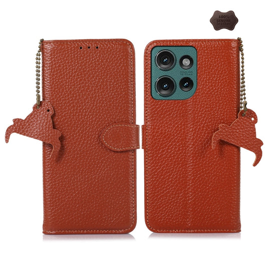 For Motorola Edge 50 Genuine Leather Litchi Texture RFID Leather Phone Case(Coffee) - Motorola Cases by buy2fix | Online Shopping UK | buy2fix