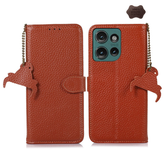 For Motorola Edge 50 Neo Genuine Leather Litchi Texture RFID Leather Phone Case(Coffee) - Motorola Cases by buy2fix | Online Shopping UK | buy2fix