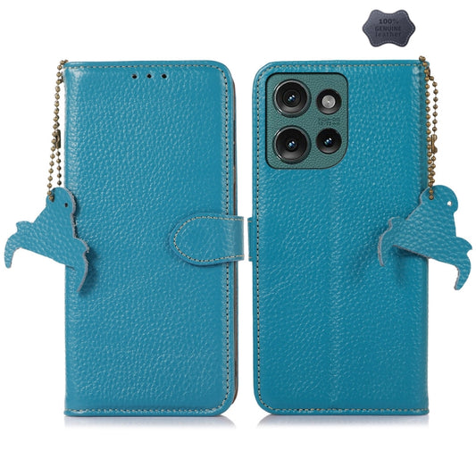 For Motorola Edge 50 Neo Genuine Leather Litchi Texture RFID Leather Phone Case(Blue) - Motorola Cases by buy2fix | Online Shopping UK | buy2fix