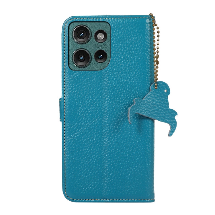 For Motorola Edge 50 Neo Genuine Leather Litchi Texture RFID Leather Phone Case(Blue) - Motorola Cases by buy2fix | Online Shopping UK | buy2fix