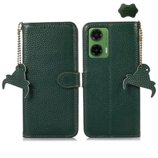 For Motorola Moto G35 Genuine Leather Litchi Texture RFID Leather Phone Case(Green) - Motorola Cases by buy2fix | Online Shopping UK | buy2fix