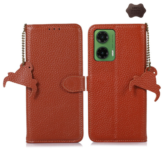 For Motorola Moto G35 Genuine Leather Litchi Texture RFID Leather Phone Case(Coffee) - Motorola Cases by buy2fix | Online Shopping UK | buy2fix