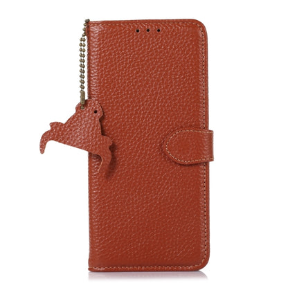 For Motorola Moto G35 Genuine Leather Litchi Texture RFID Leather Phone Case(Coffee) - Motorola Cases by buy2fix | Online Shopping UK | buy2fix