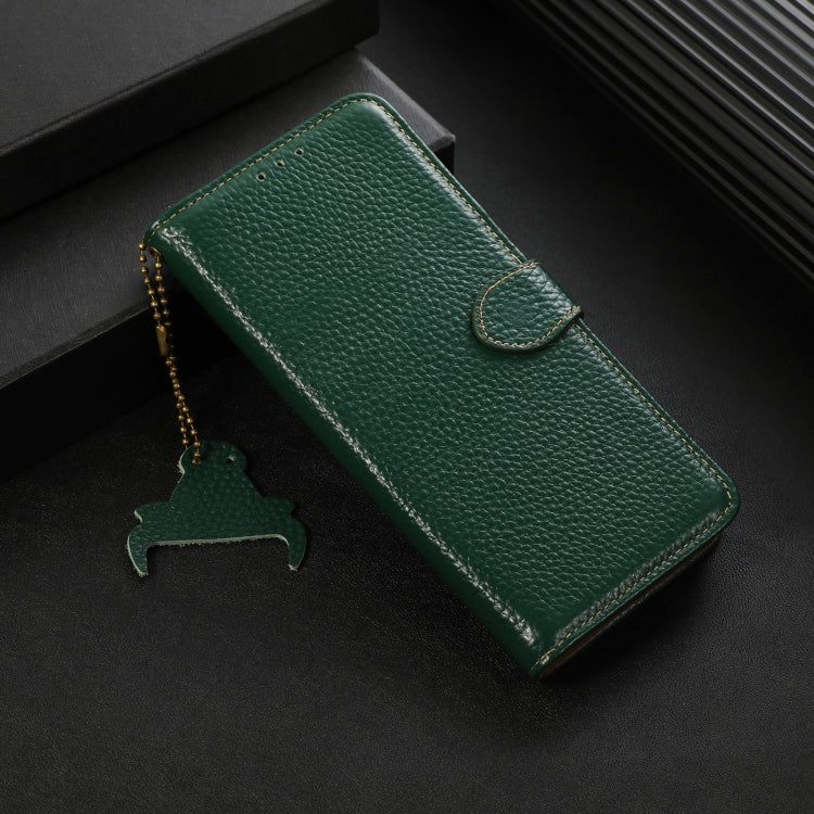 For Motorola Moto G75 5G Genuine Leather Litchi Texture RFID Leather Phone Case(Green) - Motorola Cases by buy2fix | Online Shopping UK | buy2fix