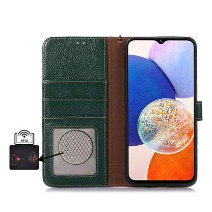 For Motorola Moto G75 5G Genuine Leather Litchi Texture RFID Leather Phone Case(Green) - Motorola Cases by buy2fix | Online Shopping UK | buy2fix
