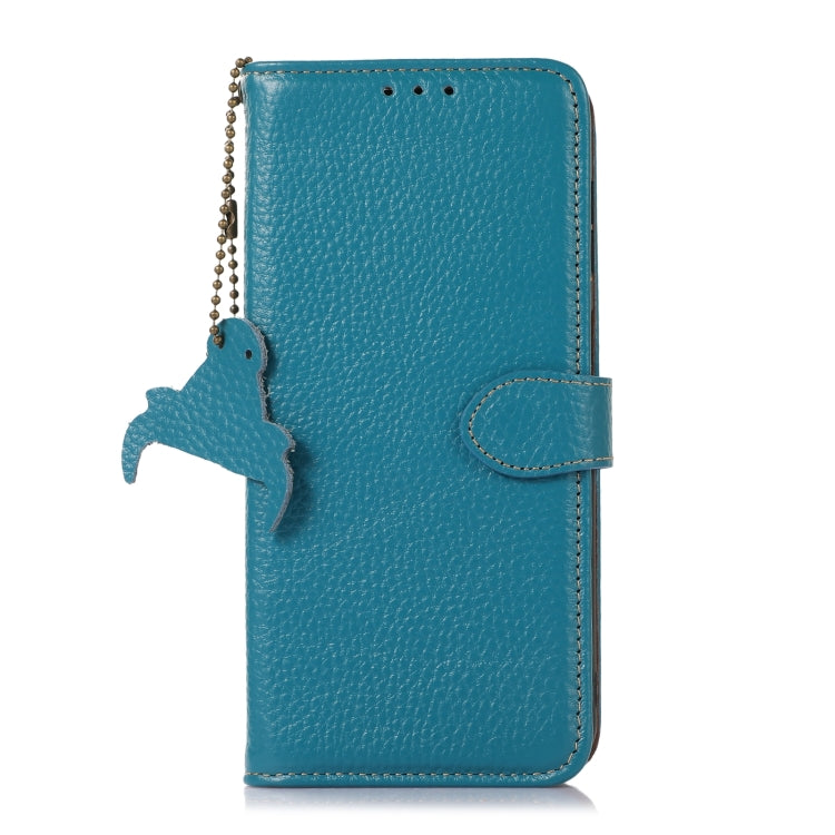 For Motorola Moto G75 5G Genuine Leather Litchi Texture RFID Leather Phone Case(Blue) - Motorola Cases by buy2fix | Online Shopping UK | buy2fix