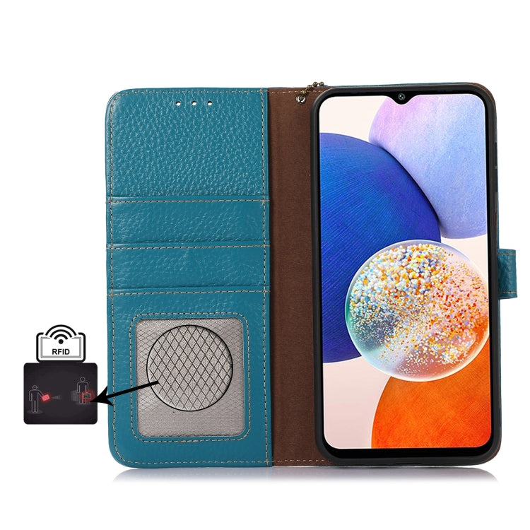 For Motorola Moto G75 5G Genuine Leather Litchi Texture RFID Leather Phone Case(Blue) - Motorola Cases by buy2fix | Online Shopping UK | buy2fix