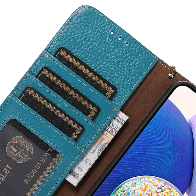 For Motorola Moto G75 5G Genuine Leather Litchi Texture RFID Leather Phone Case(Blue) - Motorola Cases by buy2fix | Online Shopping UK | buy2fix