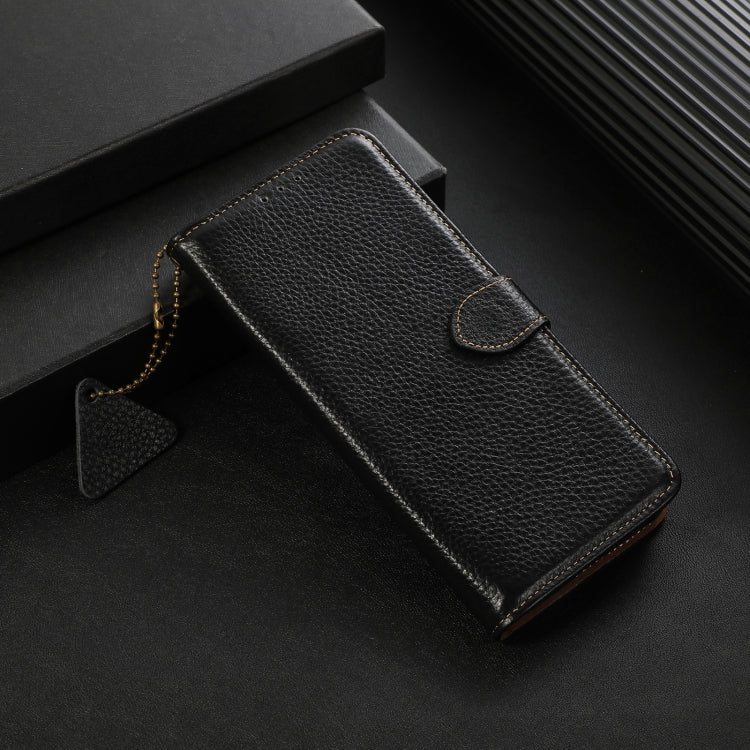 For Motorola Moto G75 5G Genuine Leather Litchi Texture RFID Leather Phone Case(Black) - Motorola Cases by buy2fix | Online Shopping UK | buy2fix