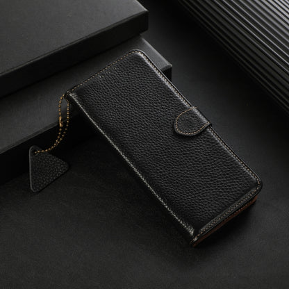 For Motorola Moto G75 5G Genuine Leather Litchi Texture RFID Leather Phone Case(Black) - Motorola Cases by buy2fix | Online Shopping UK | buy2fix