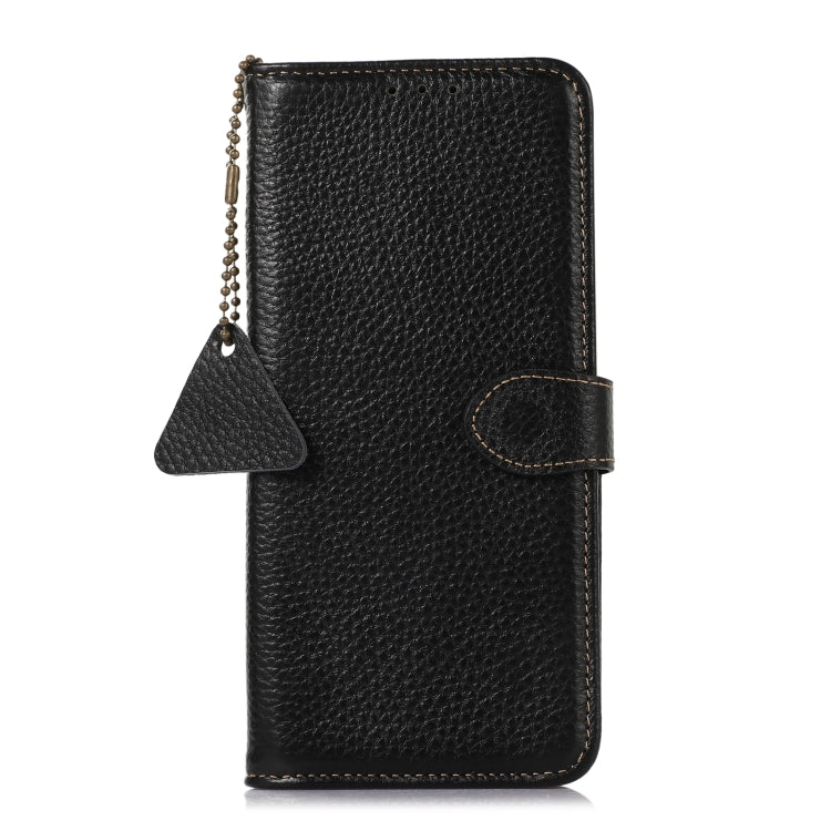 For Motorola Moto G75 5G Genuine Leather Litchi Texture RFID Leather Phone Case(Black) - Motorola Cases by buy2fix | Online Shopping UK | buy2fix