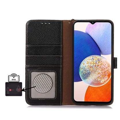 For Motorola Moto G75 5G Genuine Leather Litchi Texture RFID Leather Phone Case(Black) - Motorola Cases by buy2fix | Online Shopping UK | buy2fix