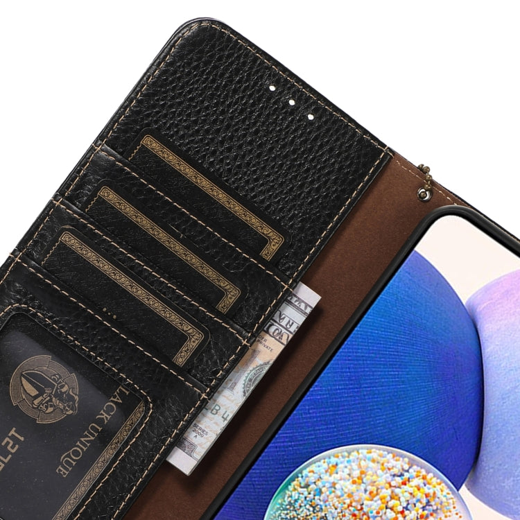 For Motorola Moto G75 5G Genuine Leather Litchi Texture RFID Leather Phone Case(Black) - Motorola Cases by buy2fix | Online Shopping UK | buy2fix