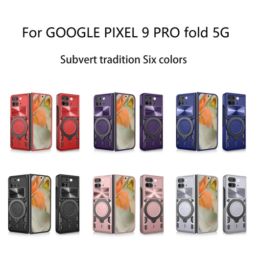 For Google Pixel 9 Pro Fold CD Texture Sliding Camshield Magnetic Holder Phone Case(Purple) by buy2fix