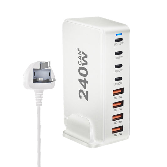 YMS-858 GaN 240W USB x 4, USB-C / Type-C x 4 Fast Charger, Plug Type:UK Plug(White) - Multifunction Charger by buy2fix | Online Shopping UK | buy2fix