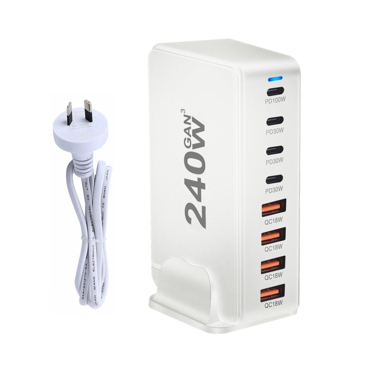 YMS-858 GaN 240W USB x 4, USB-C / Type-C x 4 Fast Charger, Plug Type:AU Plug(White) - Multifunction Charger by buy2fix | Online Shopping UK | buy2fix