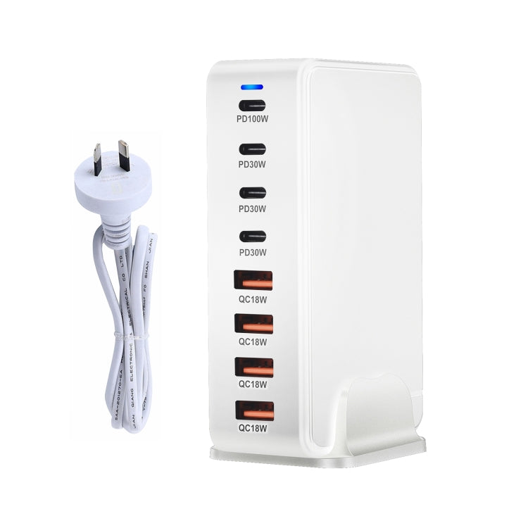 YMS-858 GaN 240W USB x 4, USB-C / Type-C x 4 Fast Charger, Plug Type:AU Plug(White) - Multifunction Charger by buy2fix | Online Shopping UK | buy2fix