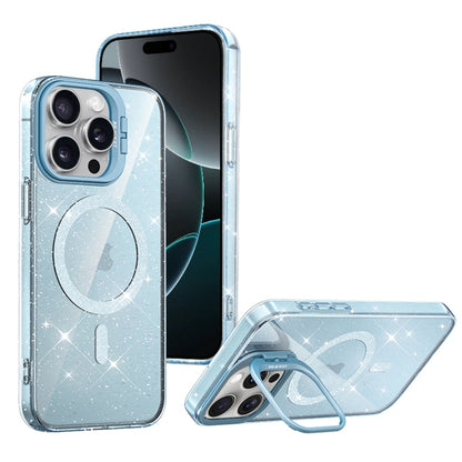 For iPhone 16 Pro Shiny Shield MagSafe Lens Holder Phone Case(Blue) - iPhone 16 Pro Cases by buy2fix | Online Shopping UK | buy2fix