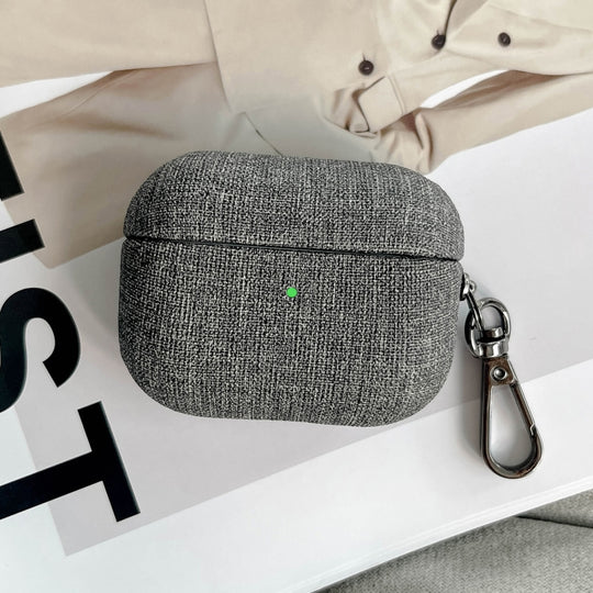 For AirPods Pro Fine Cloth Texture Earbuds Box PC Case with Hook(Grey)