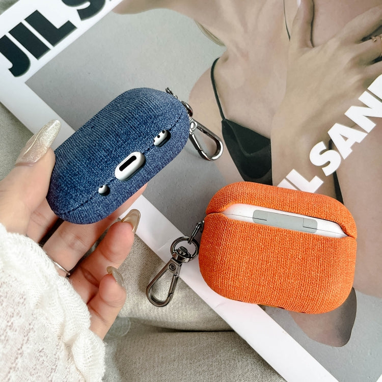 For AirPods Pro Fine Cloth Texture Earbuds Box PC Case with Hook(Orange) - For AirPods Pro by buy2fix | Online Shopping UK | buy2fix