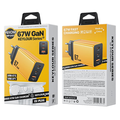 WK WP-U157 67W USB-C / Type-Cx2, USB GaN Fast Charger, Plug Type:EU Plug(Yellow) - USB Charger by WK | Online Shopping UK | buy2fix