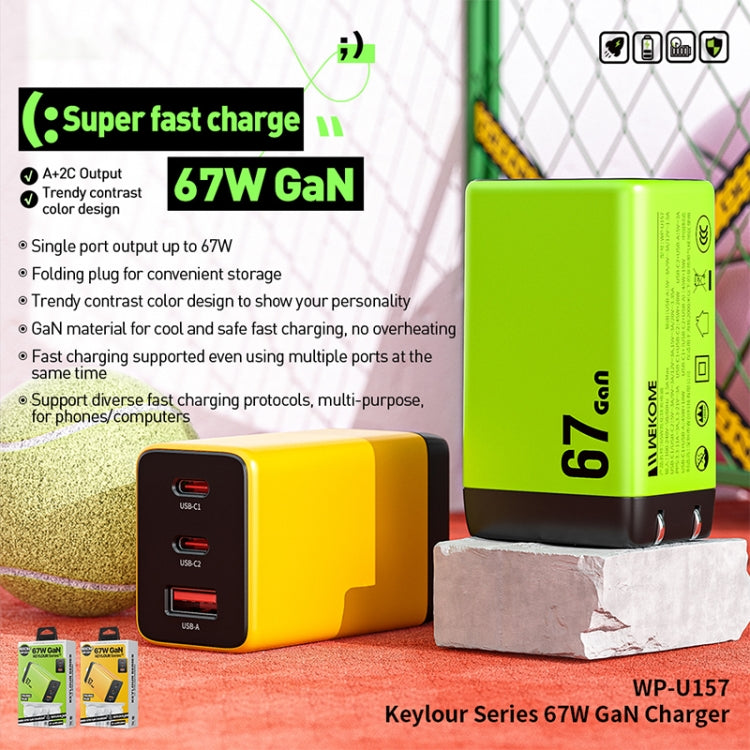 WK WP-U157 67W USB-C / Type-Cx2, USB GaN Fast Charger, Plug Type:EU Plug(Yellow) - USB Charger by WK | Online Shopping UK | buy2fix